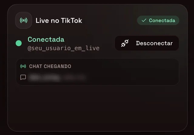 Cartão Live no TikTok com a live conectada