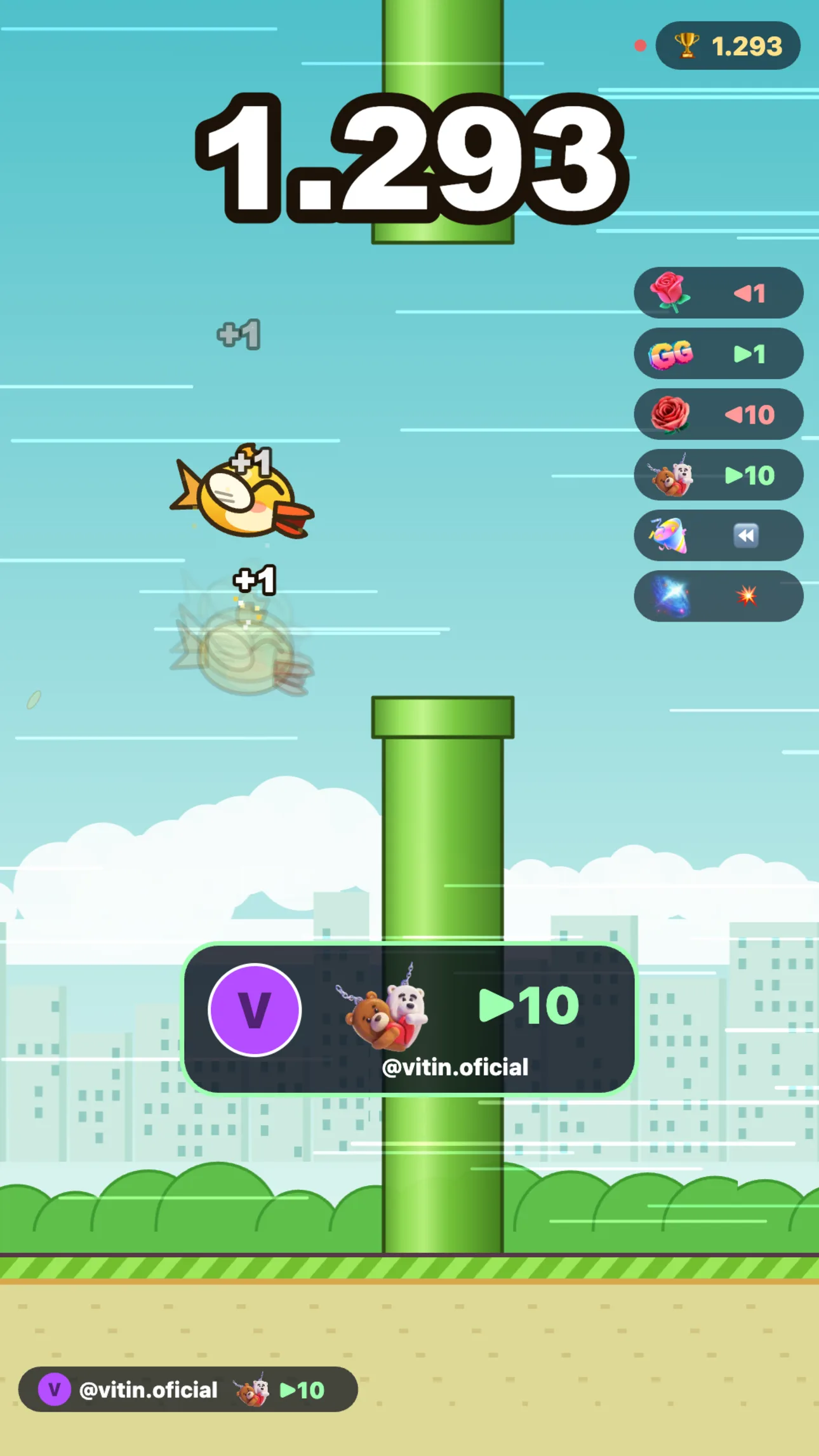 Flappy Bird interativo na live do TikTok: placar, recorde e presentes na tela