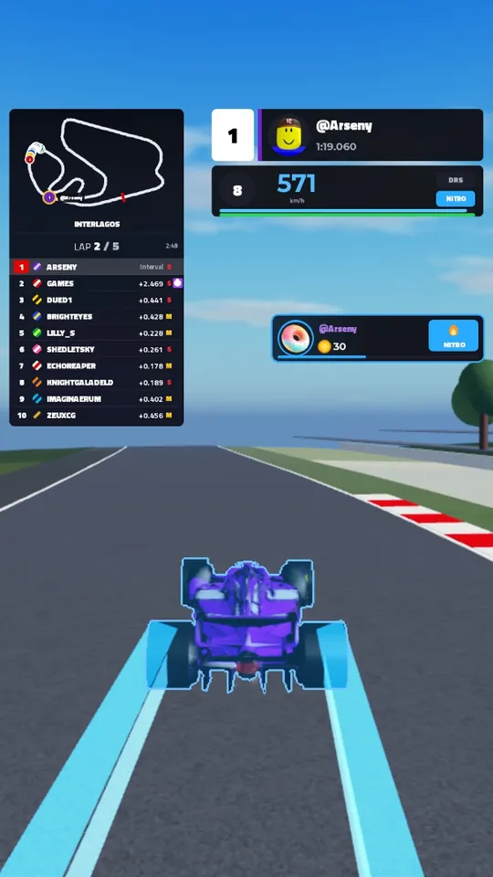 Corrida F1 Roblox Interactive Live funcionando na live do TikTok