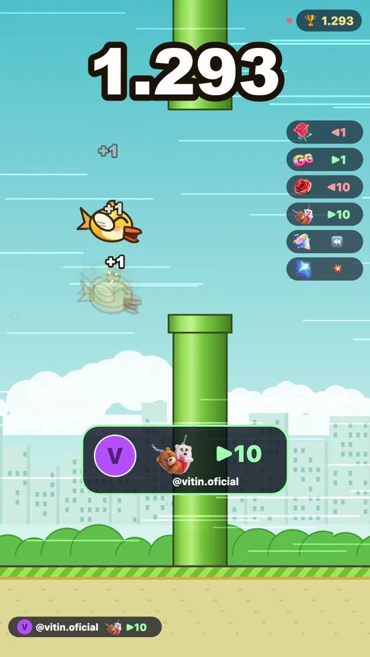 Flappy Bird Interativo funcionando na live do TikTok