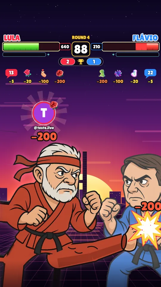 Lula vs Flávio funcionando na live do TikTok