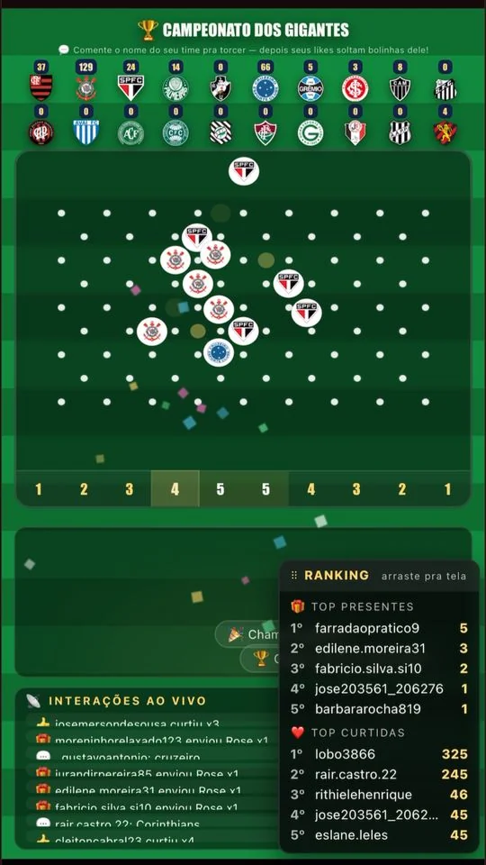Plinko de Times funcionando na live do TikTok