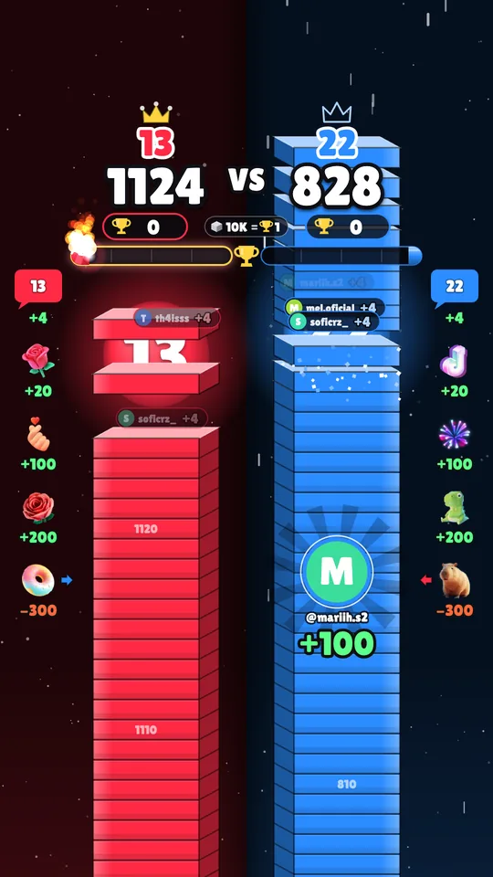 Torre contra Torre funcionando na live do TikTok