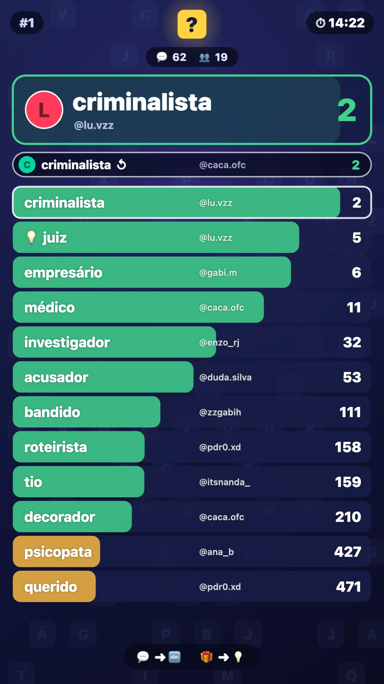 Jogo do Contexto na live do TikTok: palpites do chat ordenados por proximidade